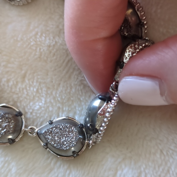 Kendra Scott Platinum Drusy Rhodium Silver Brynn Bracelet RARE - Picture 4 of 12